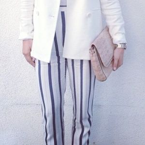 Zara white and blue striped pants, size small